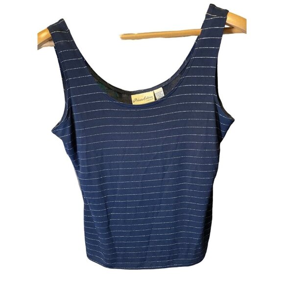 Chico's Navy Blue Silver Thread Scoop Neck Sleeveless Tank Sz L - Picture 1 of 7